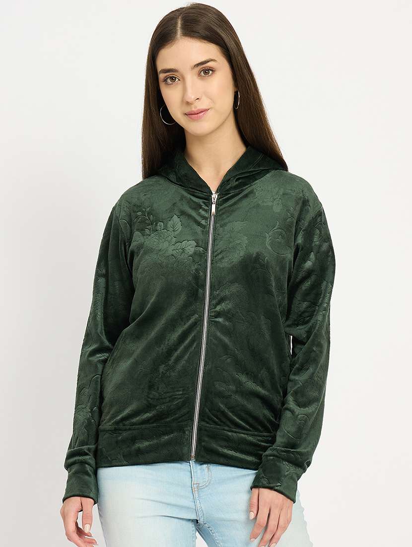 women solid long sleeve hooded sweatshirt