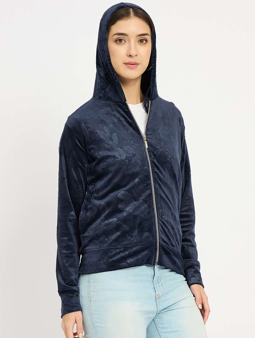 women solid long sleeve hooded sweatshirt - 22088135 -  Standard Image - 1