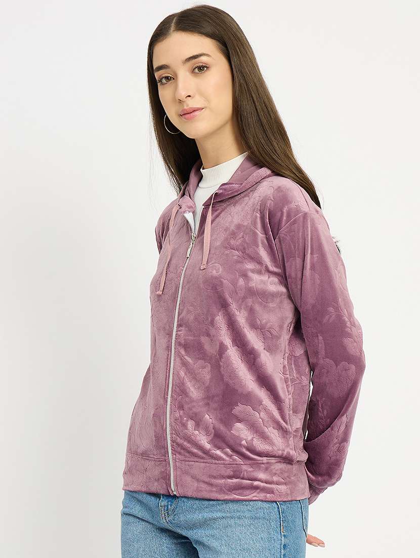 women solid long sleeve hooded sweatshirt - 22088136 -  Standard Image - 1