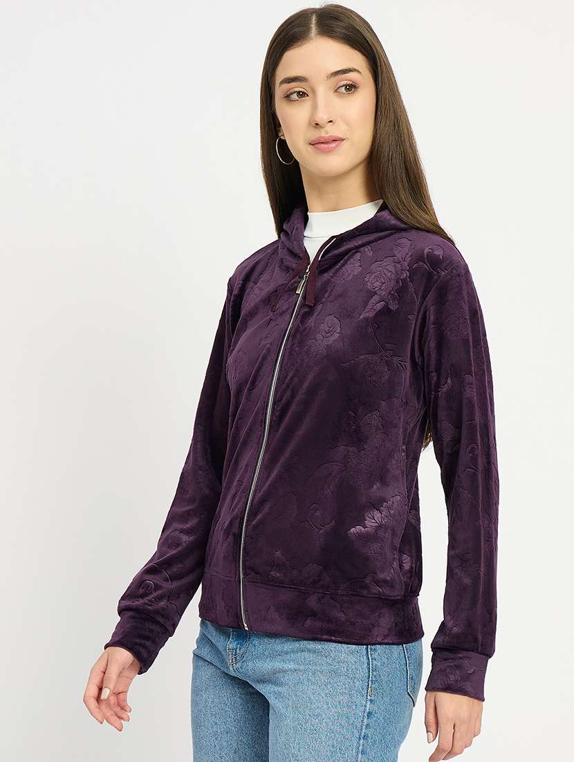 women solid long sleeve hooded sweatshirt - 22088137 -  Standard Image - 1