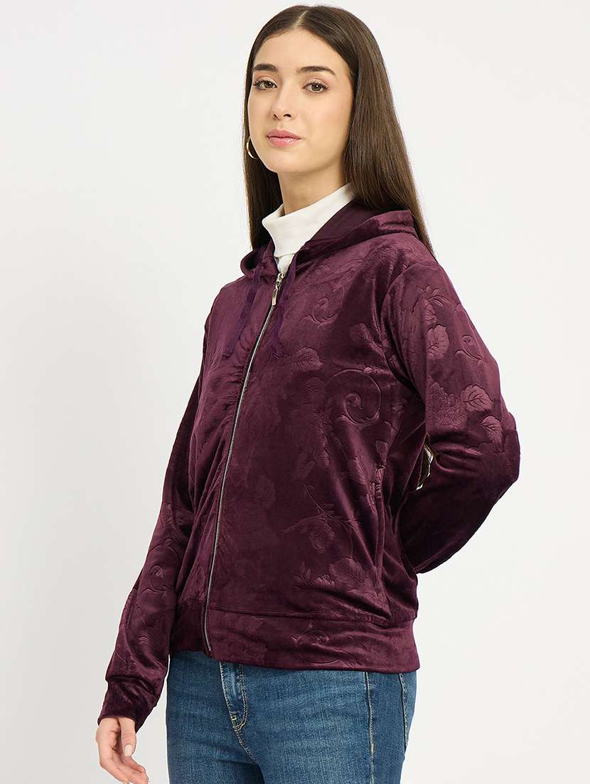 women solid long sleeve hooded sweatshirt - 22088138 -  Standard Image - 1