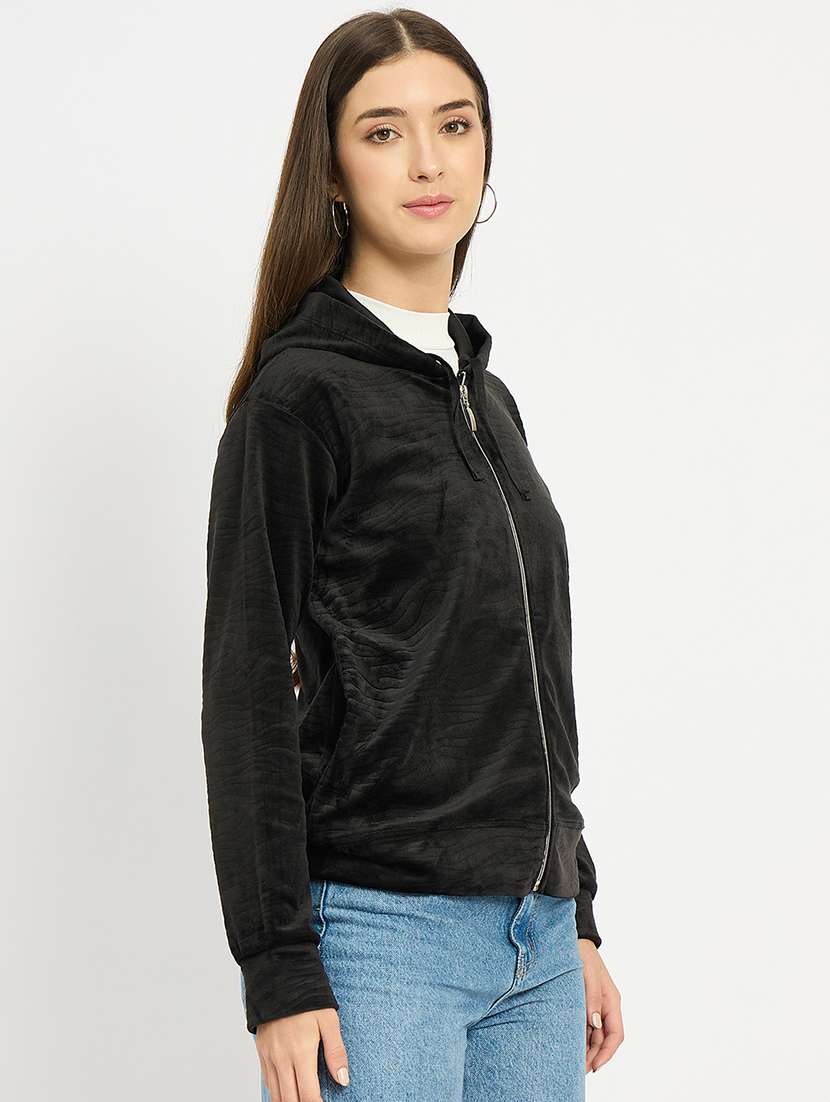 women solid long sleeve hooded sweatshirt - 22088139 -  Standard Image - 1