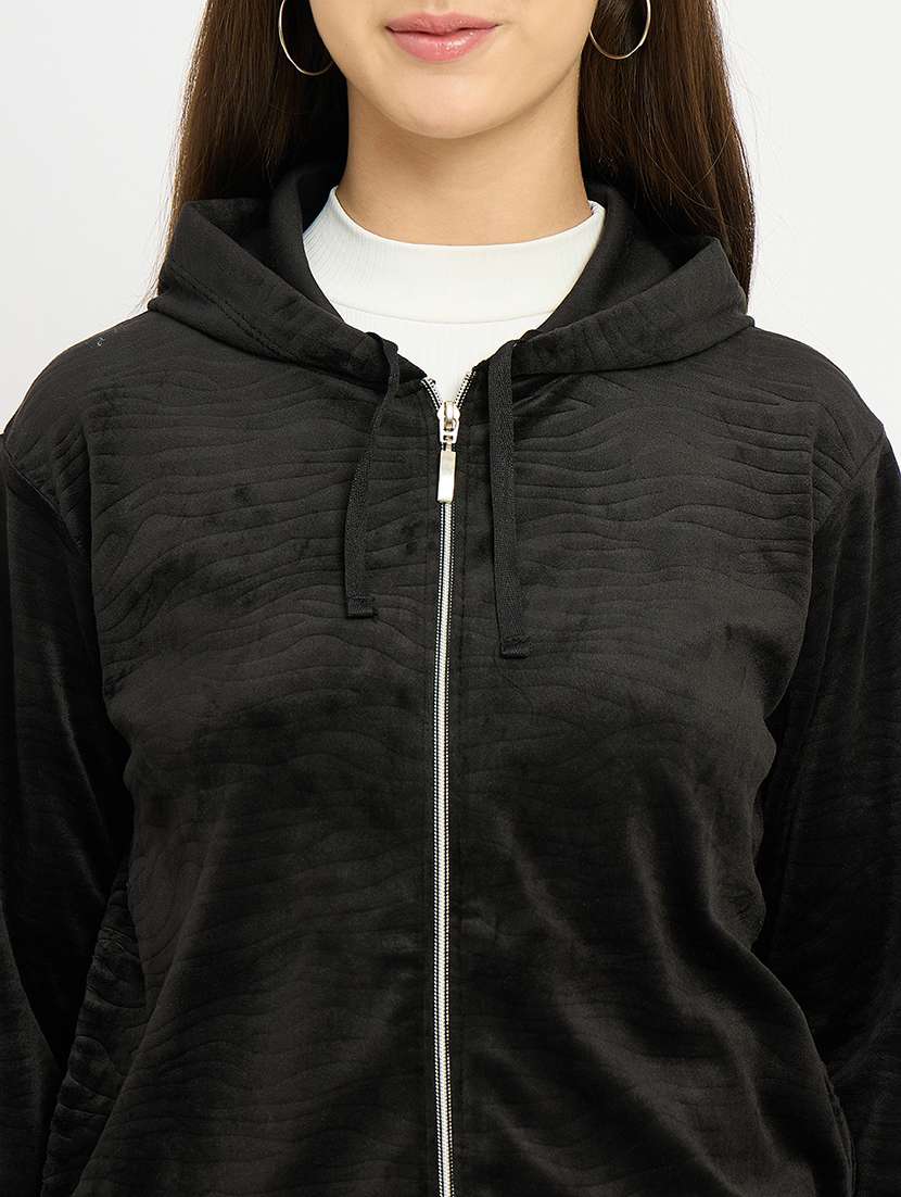 women solid long sleeve hooded sweatshirt - 22088139 -  Standard Image - 4