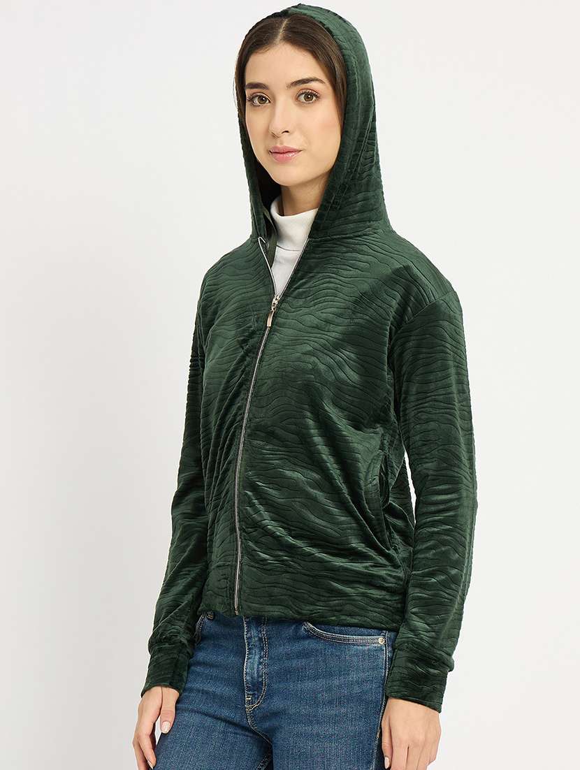 women solid long sleeve hooded sweatshirt - 22088140 -  Standard Image - 1