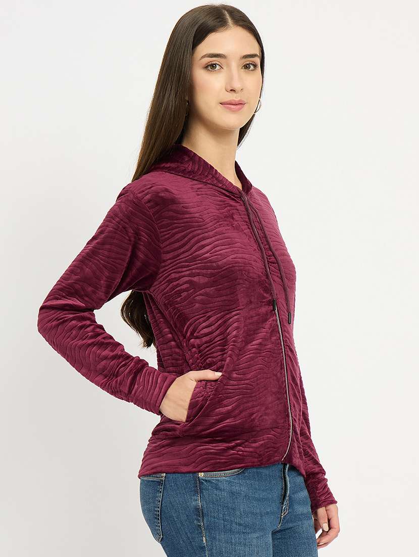 women solid long sleeve hooded sweatshirt - 22088141 -  Standard Image - 1