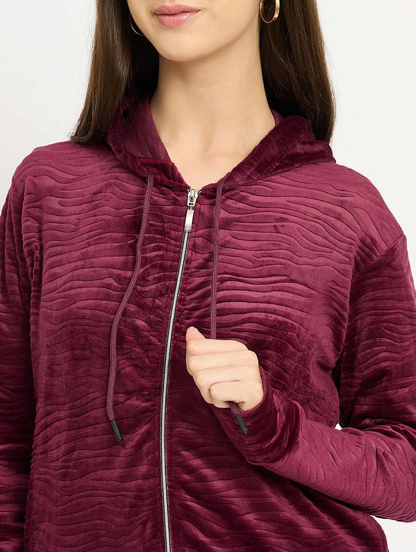 women solid long sleeve hooded sweatshirt - 22088141 -  Standard Image - 4