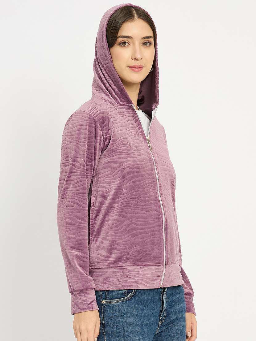women solid long sleeve hooded sweatshirt - 22088143 -  Standard Image - 1