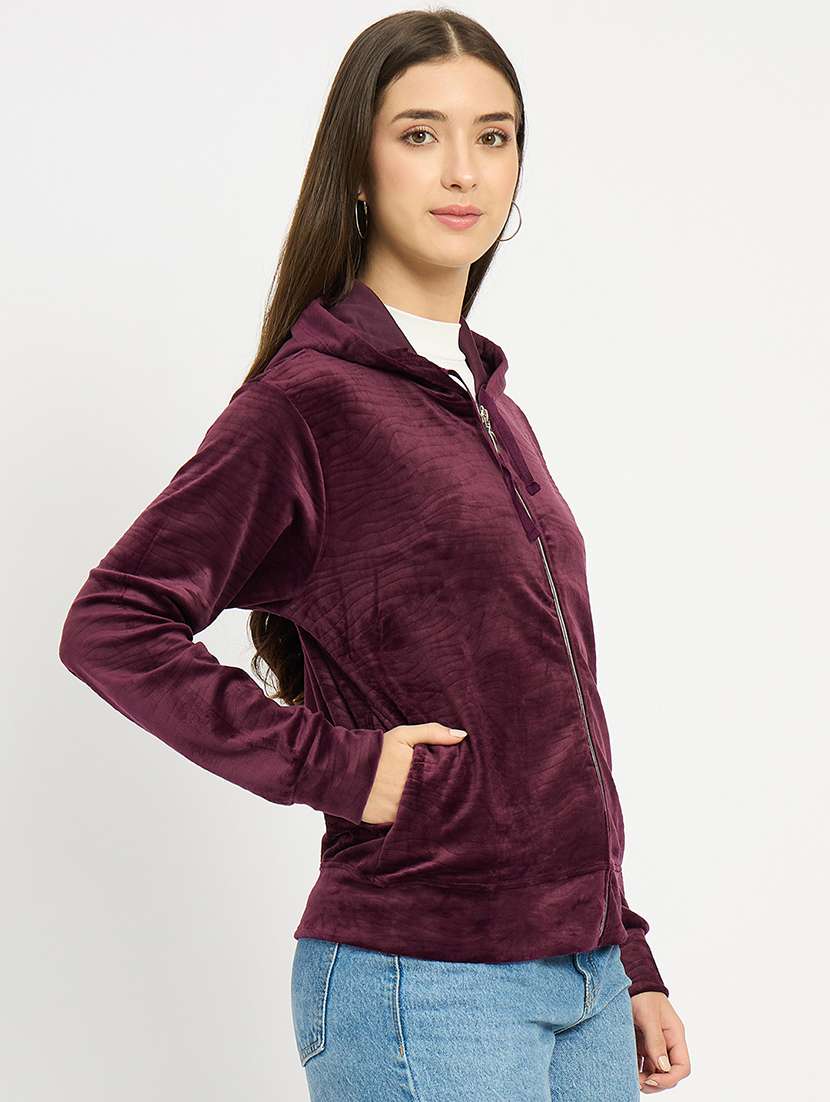 women solid long sleeve hooded sweatshirt - 22088144 -  Standard Image - 1