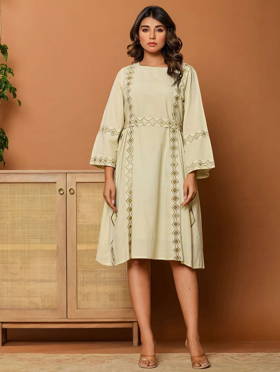 women solid with work long sleeve ethnic dress - 22088147 -  Standard Image - 1