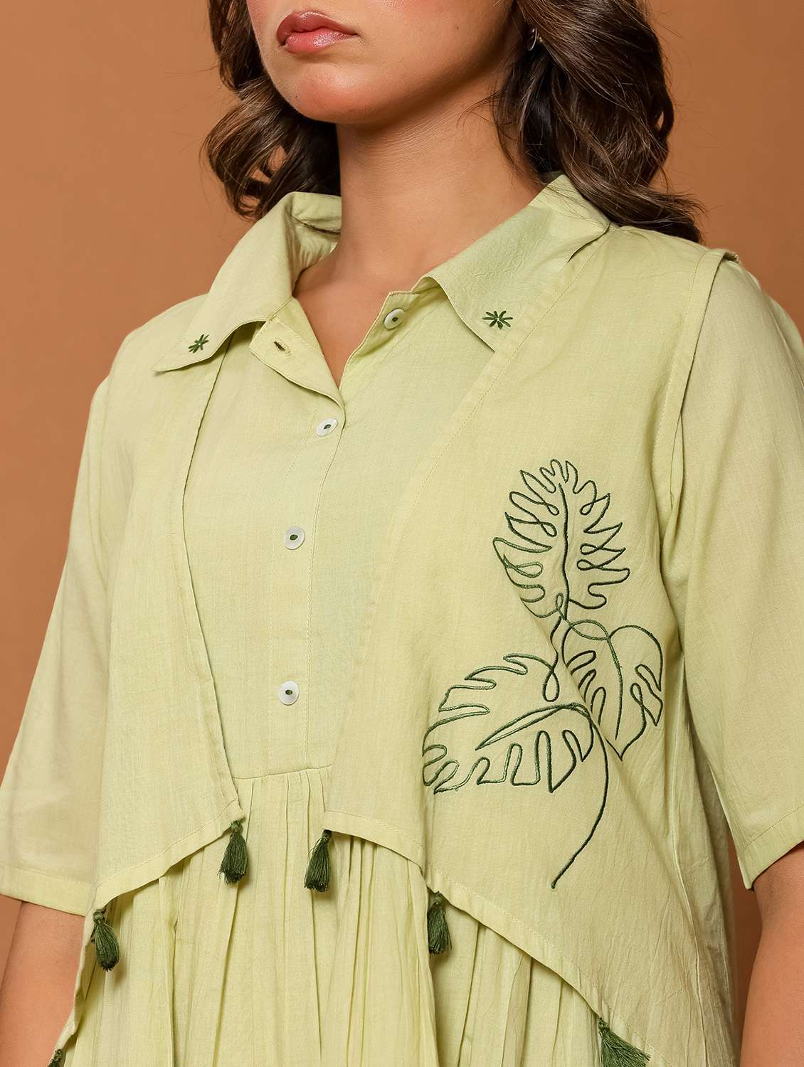 women solid with work short sleeve a-line ethnic dress - 22088148 - Standard Image - 4