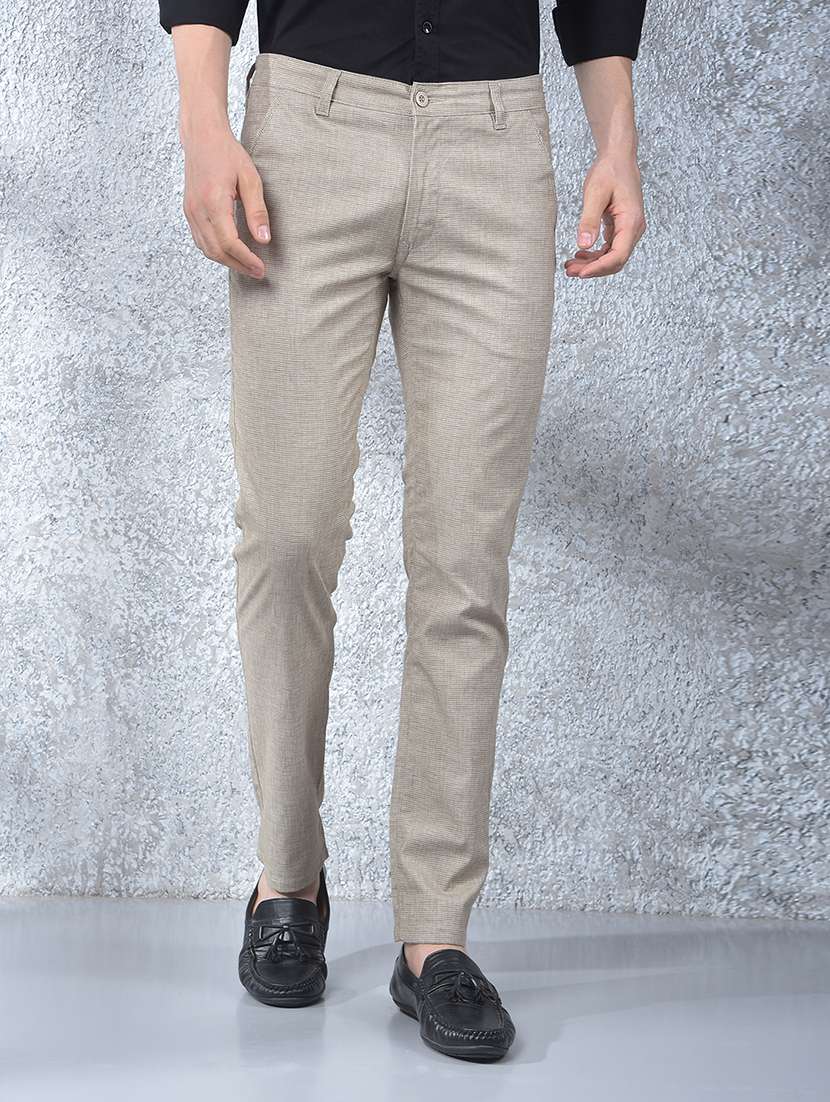 men solid mid rise flat front chinos