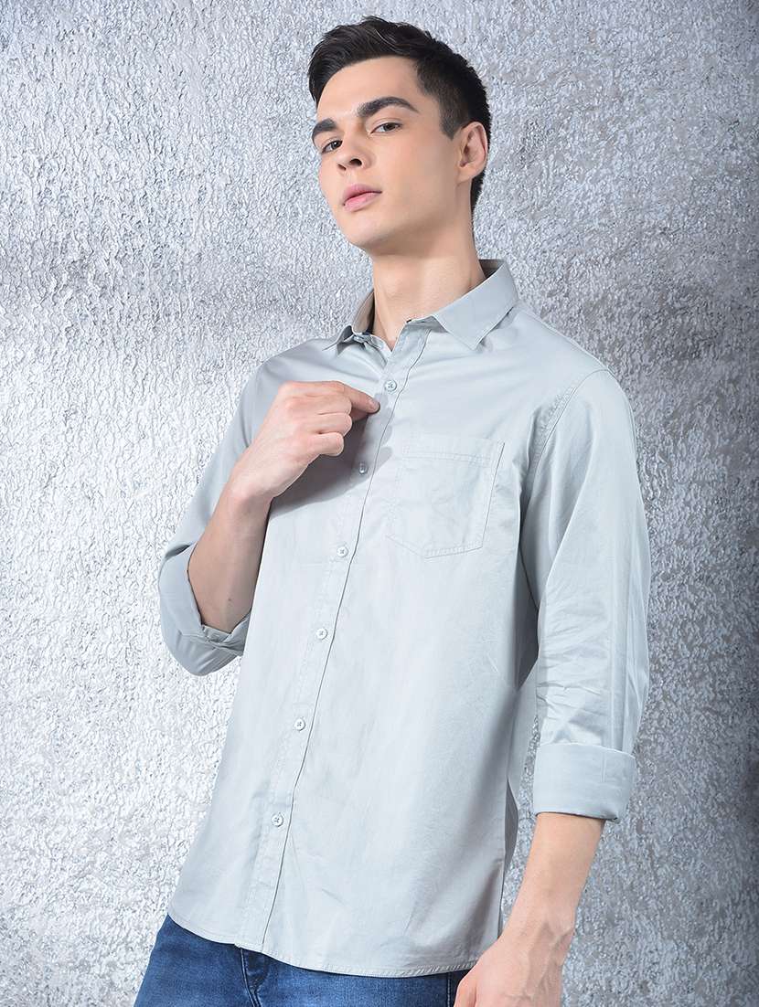 men solid long sleeve regular fit casual shirt - 22088175 - Standard Image - 1