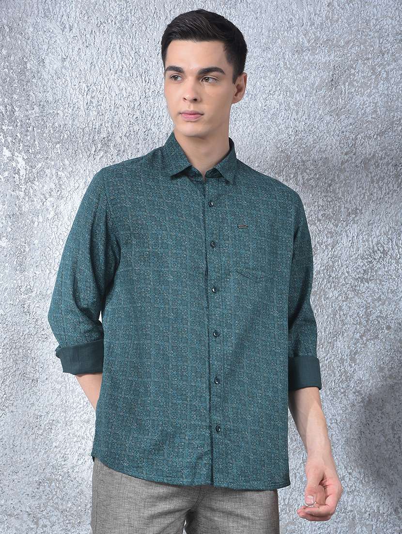 men printed long sleeve regular fit casual shirt