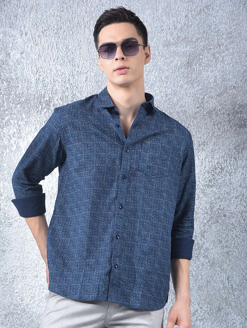 men printed long sleeve regular fit casual shirt