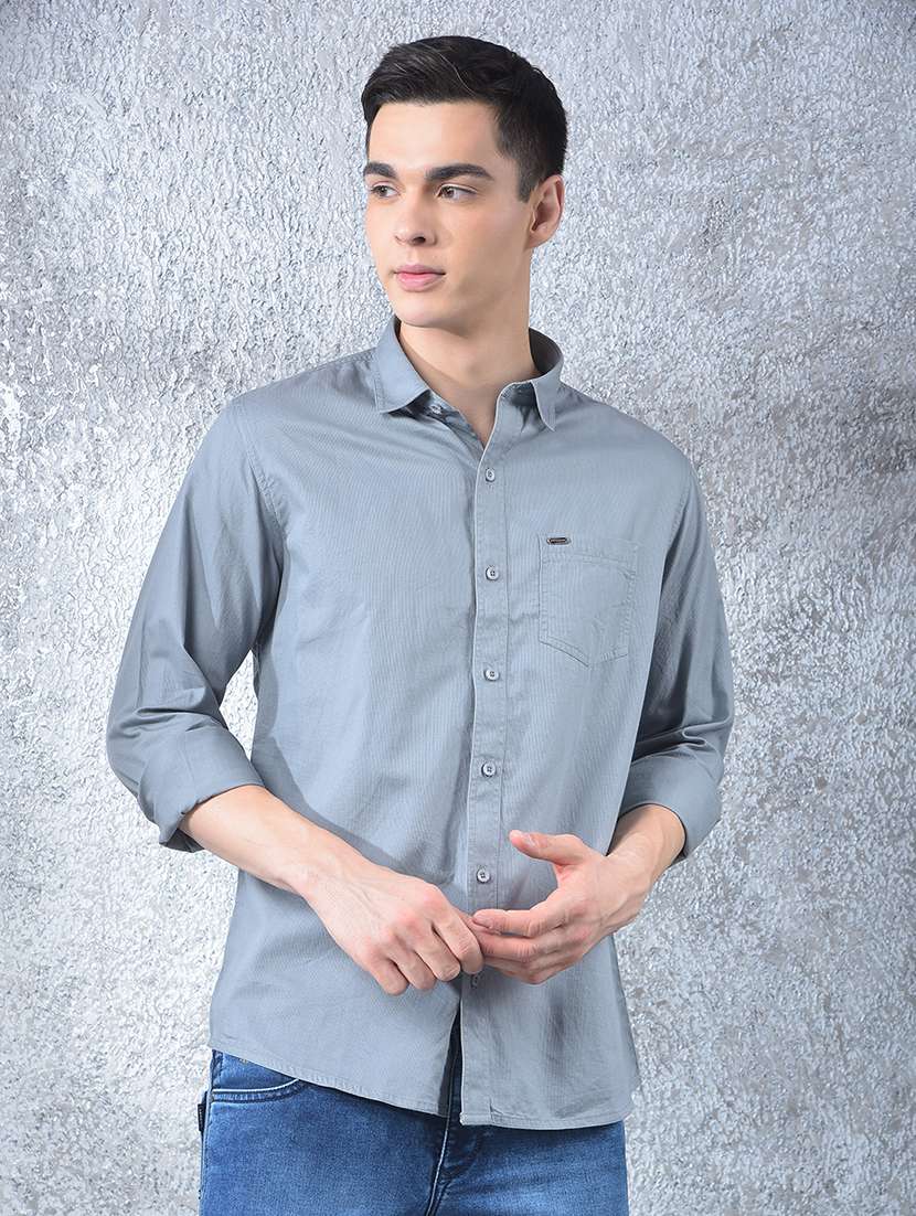 men solid long sleeve regular fit casual shirt - 22088181 - Standard Image - 1