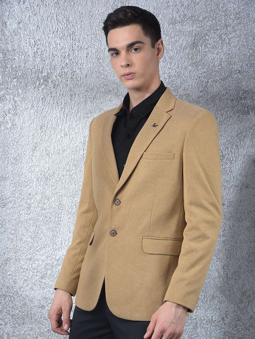 men solid lapel collar single breasted casual blazer - 22088193 -  Standard Image - 1