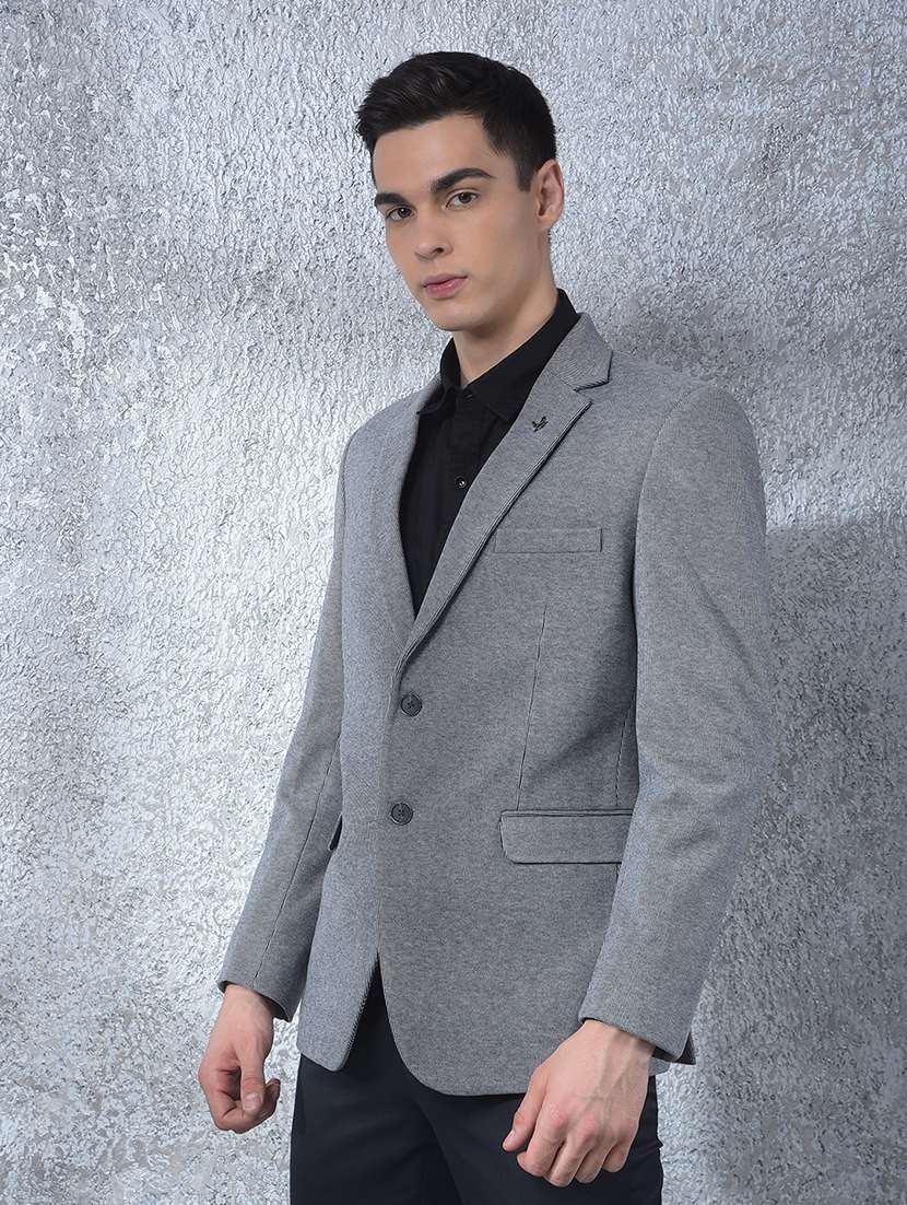 men solid lapel collar single breasted casual blazer - 22088195 -  Standard Image - 1