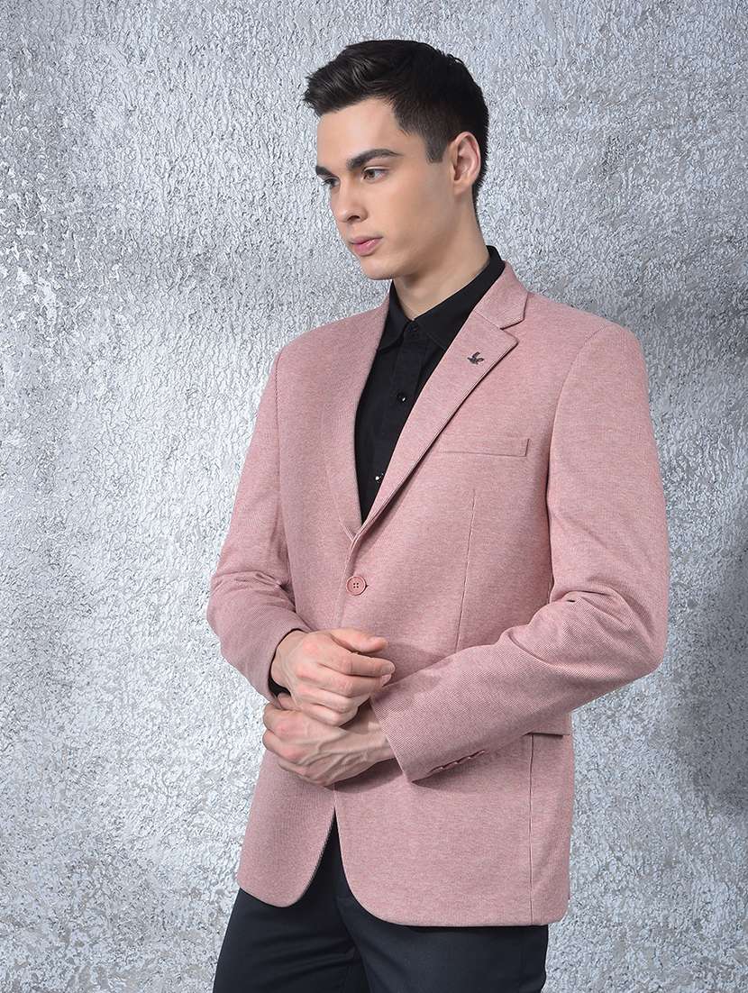 men solid lapel collar single breasted casual blazer - 22088196 -  Standard Image - 1