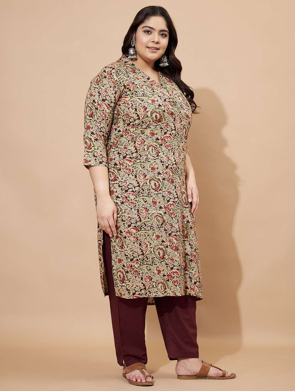 women plus size three quarter sleeve kurta pant with dupatta set - 22088204 -  Standard Image - 1