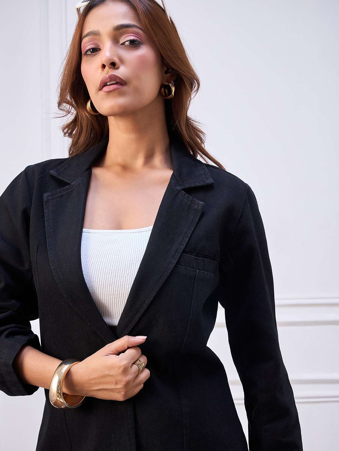 women solid long sleeve single breasted denim blazer - 22088215 -  Standard Image - 1