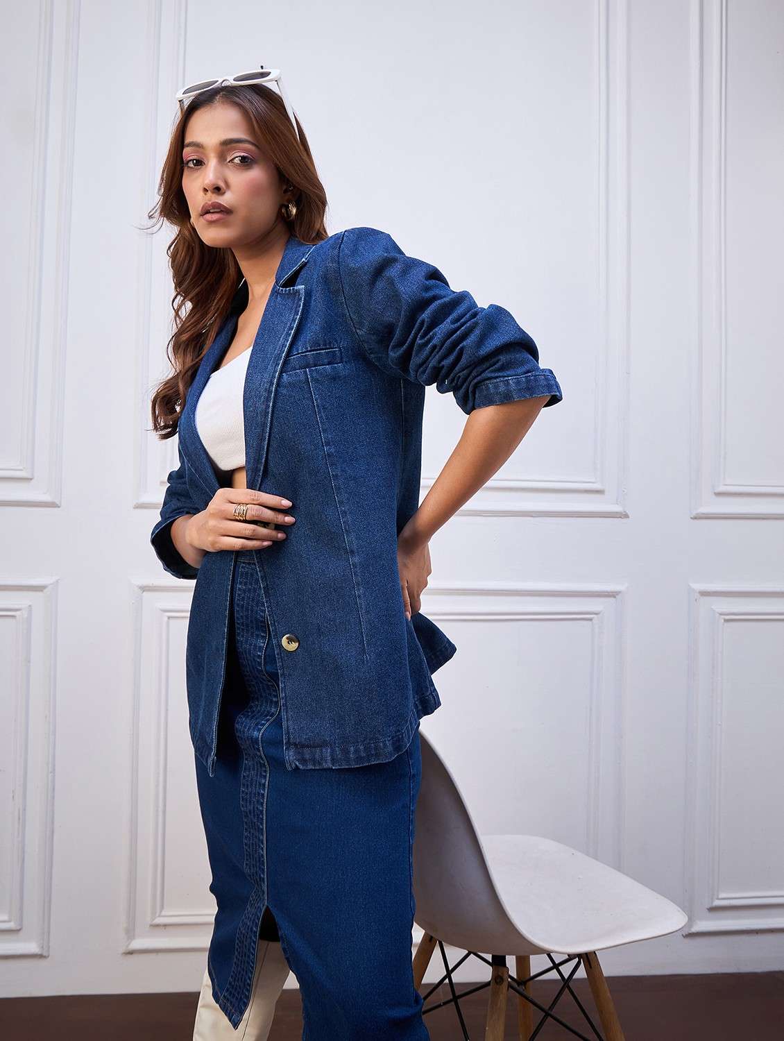 women solid long sleeve denim blazer - 22088216 -  Standard Image - 4