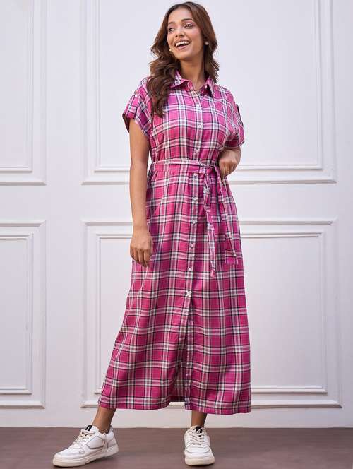 women checkered collared shirt dress - 22088219 - Standard Image - 0