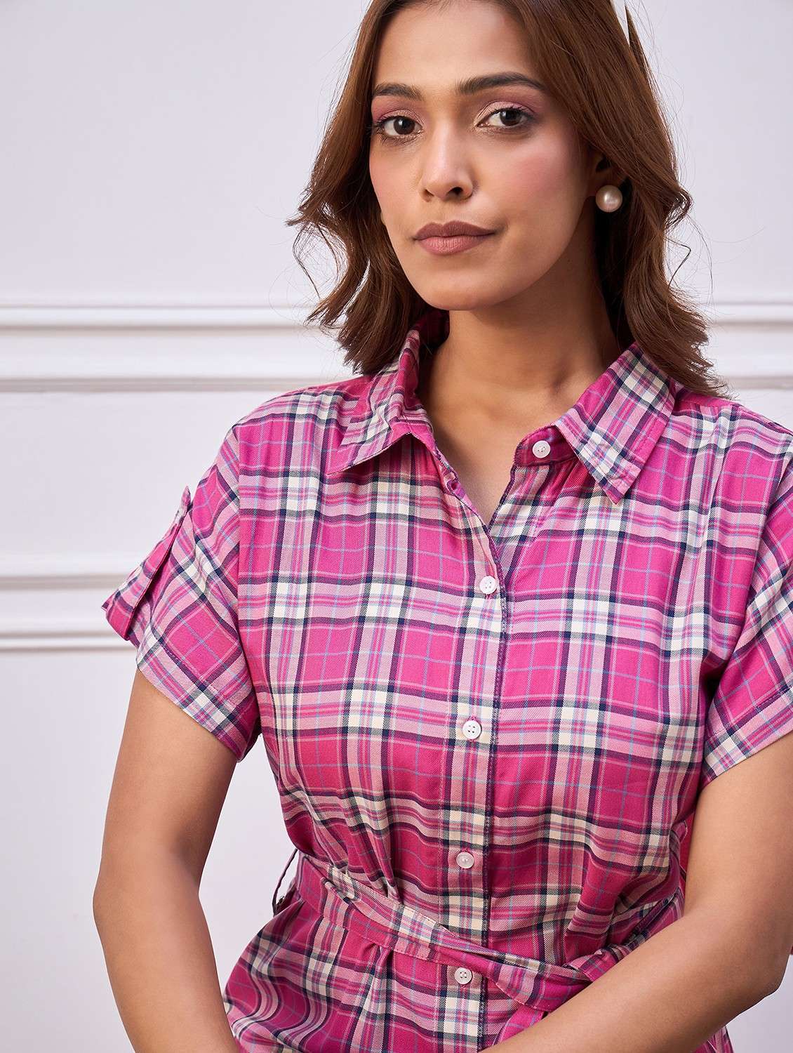 women checkered collared shirt dress - 22088219 -  Standard Image - 1