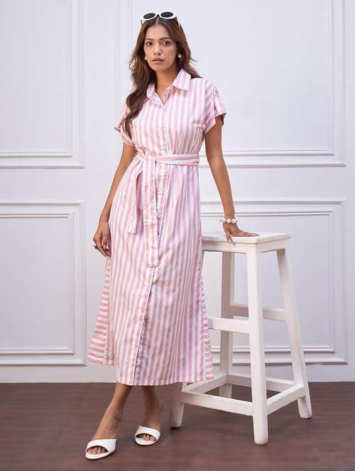 women striped collared short sleeve shirt dress - 22088220 -  Standard Image - 0