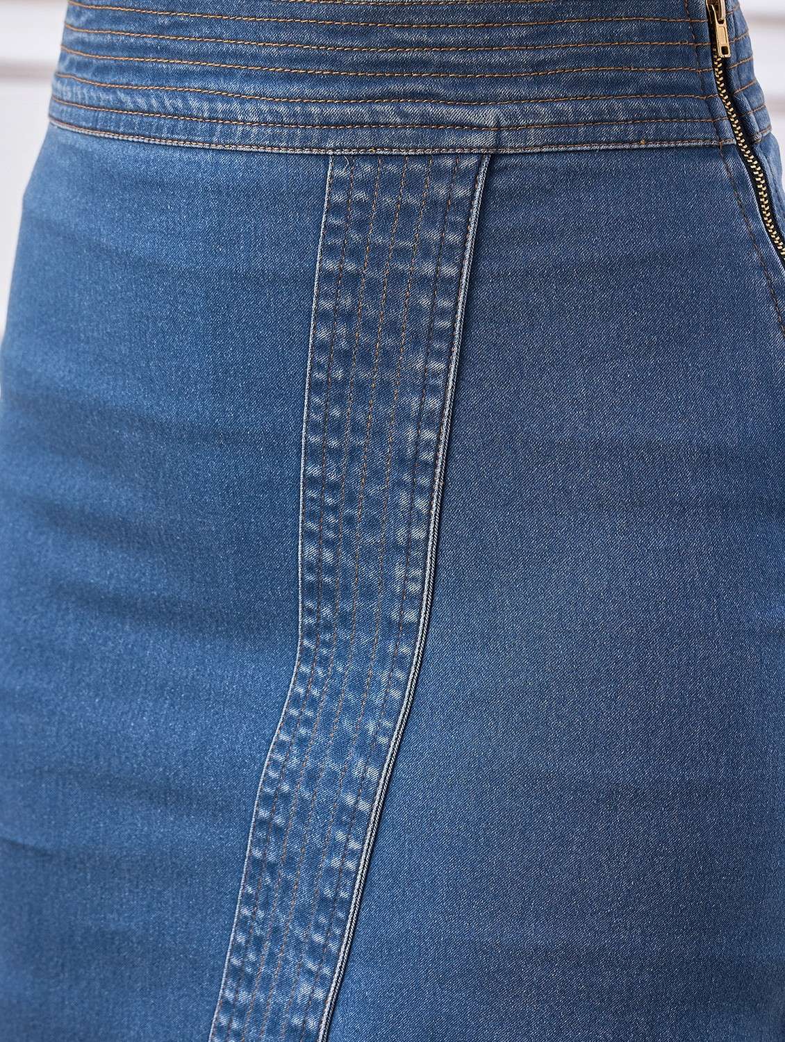 women solid highr rise denim skirt - 22088229 - Standard Image - 4