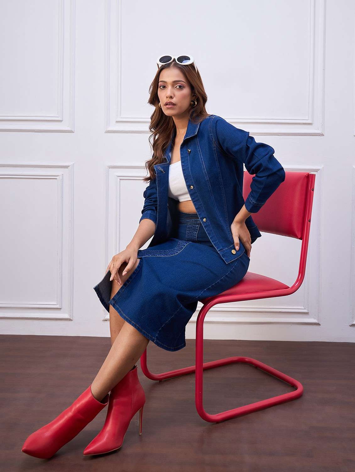 women solid highr rise denim skirt - 22088230 -  Standard Image - 1