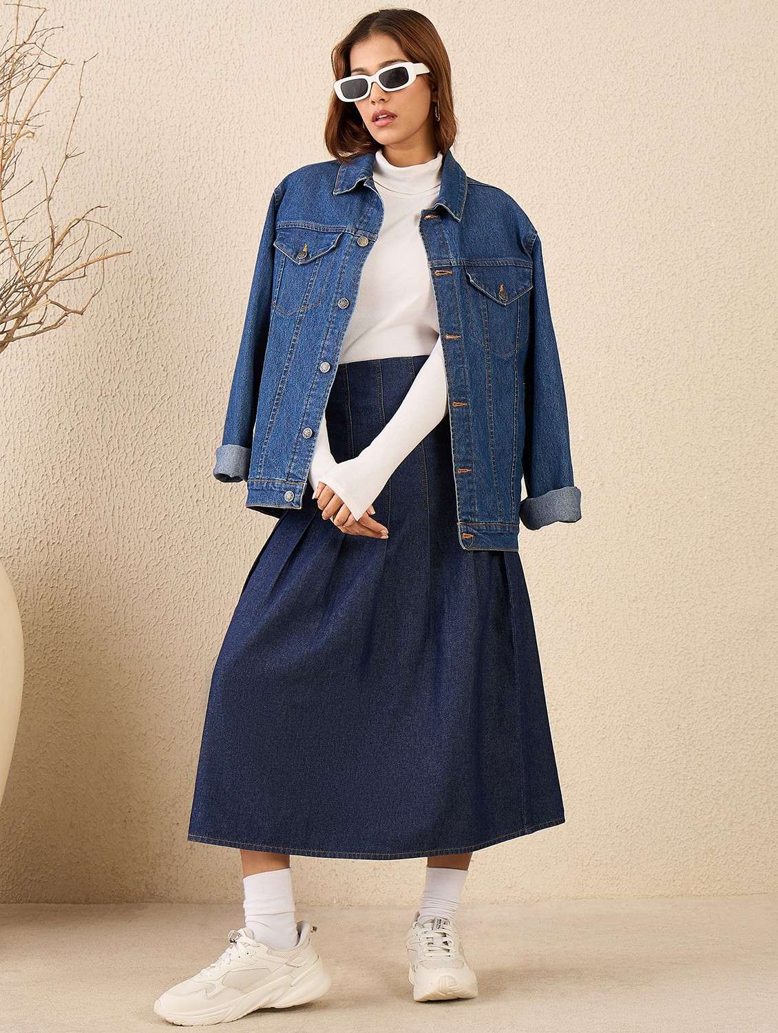 women solid high rise denim pleated skirt - 22088233 -  Standard Image - 4