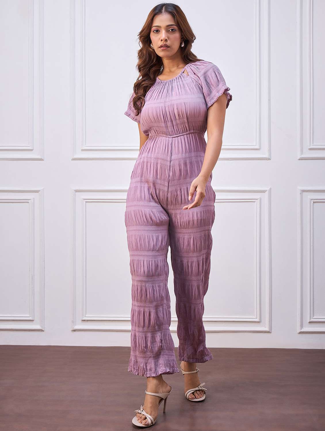 women lavender solid short sleeve jumpsuit - 22088236 -  Standard Image - 1