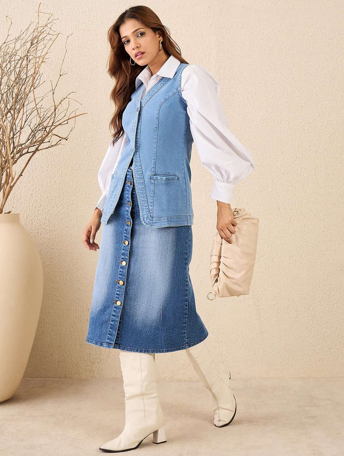 women solid sleeveless denim vest top - 22088245 - Standard Image - 4