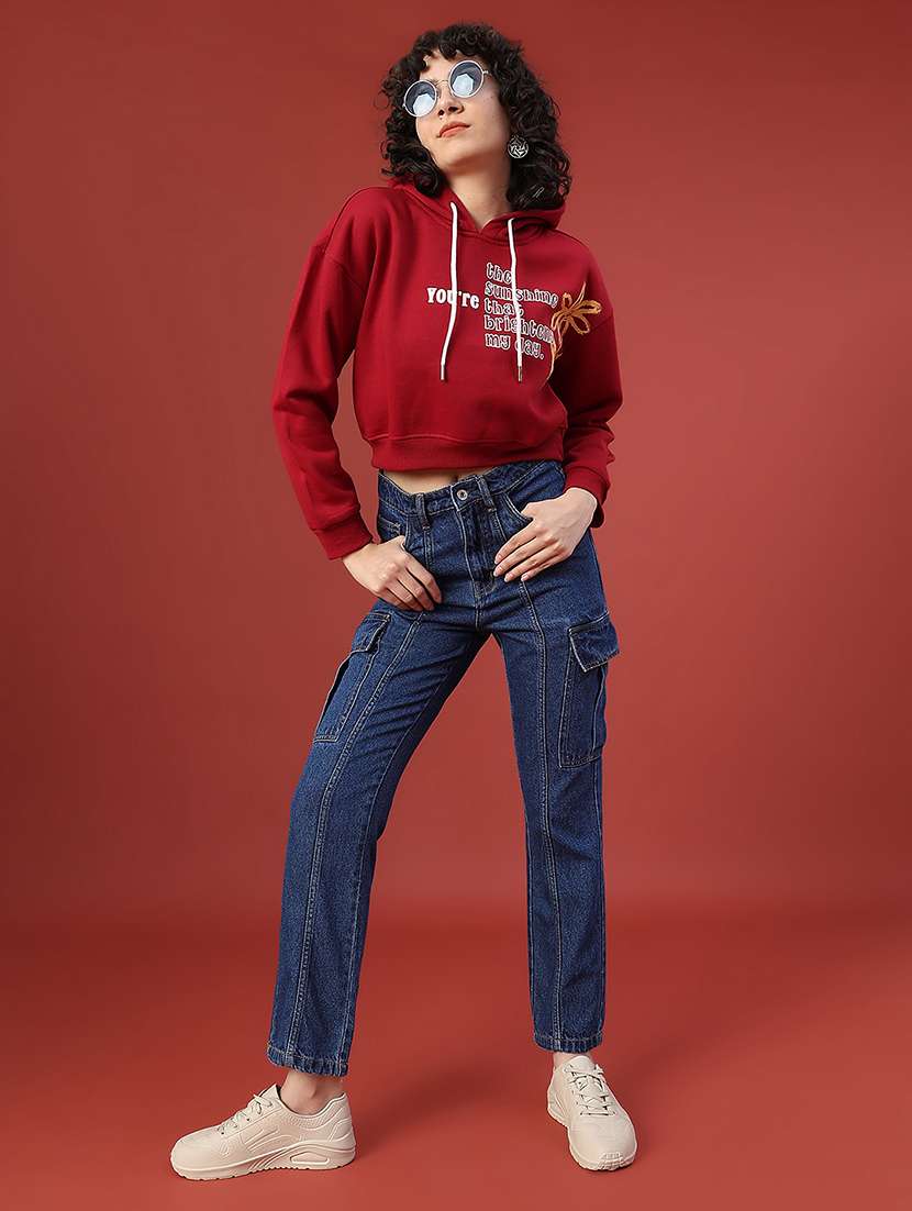women long sleeve hooded cropped sweatshirt - 22088350 -  Standard Image - 4