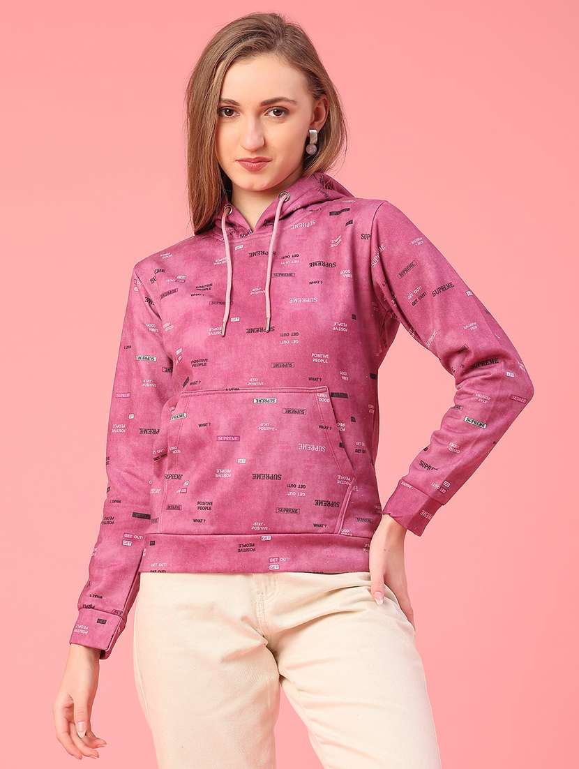 women printed long sleeve hooded sweatshirt - 22088392 -  Standard Image - 1
