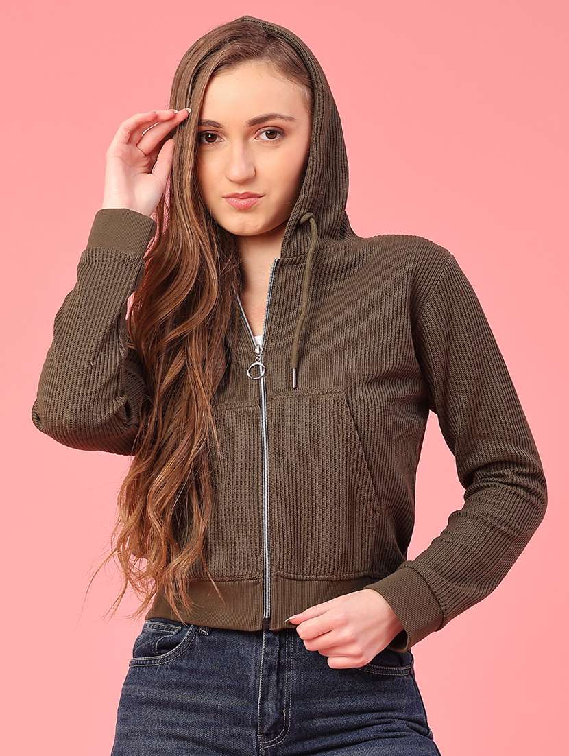 women solid long sleeve hooded sweatshirt - 22088396 -  Standard Image - 1