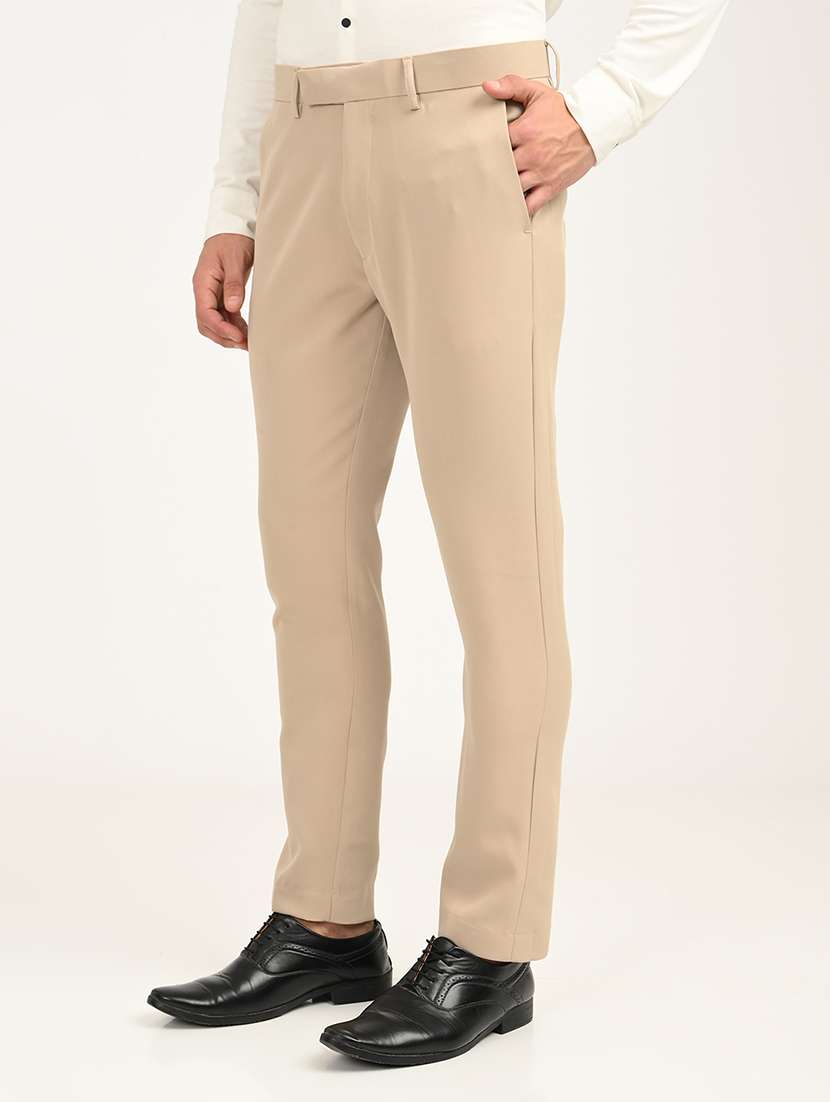 men solid mid rise slim fit formal trouser - 22088446 - Standard Image - 1