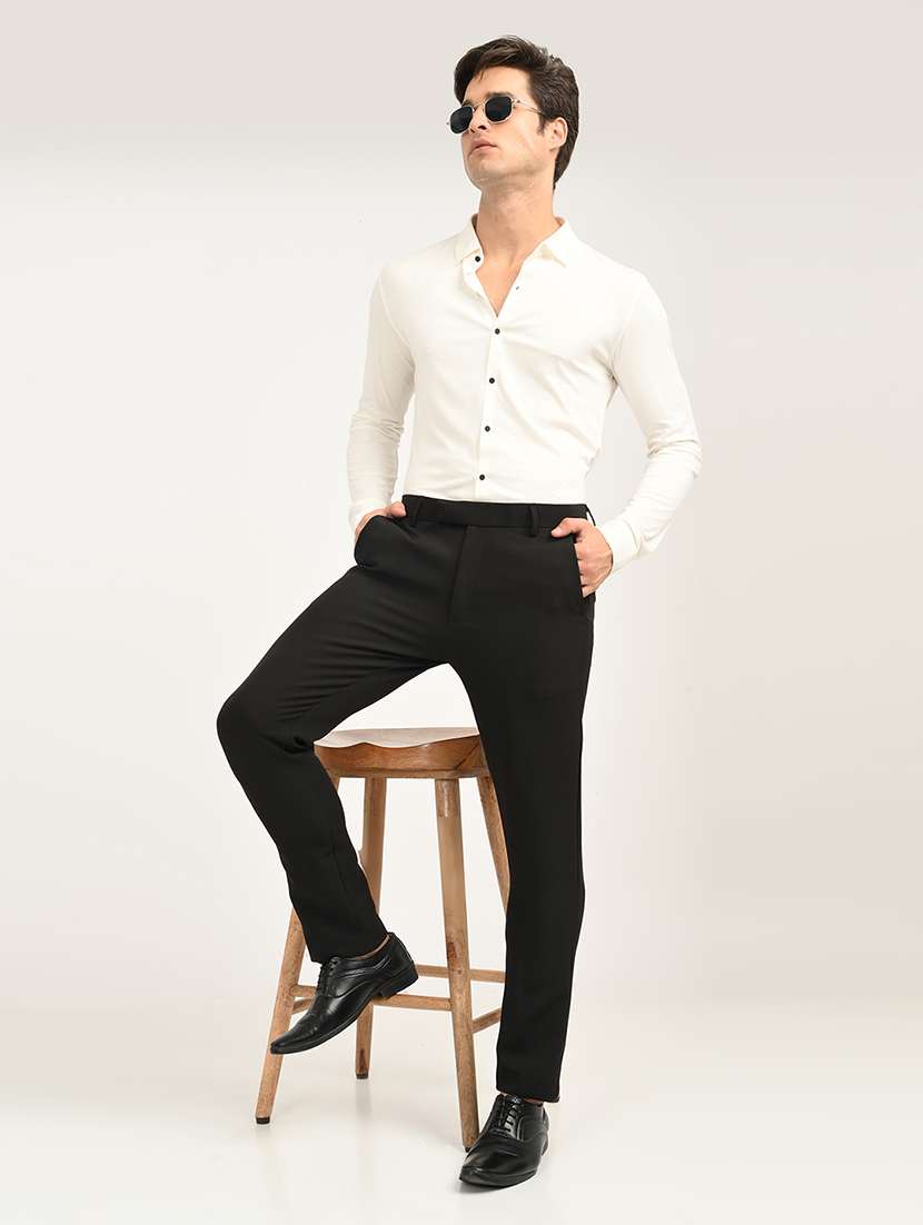 men solid mid rise slim fit formal trouser - 22088447 - Standard Image - 4