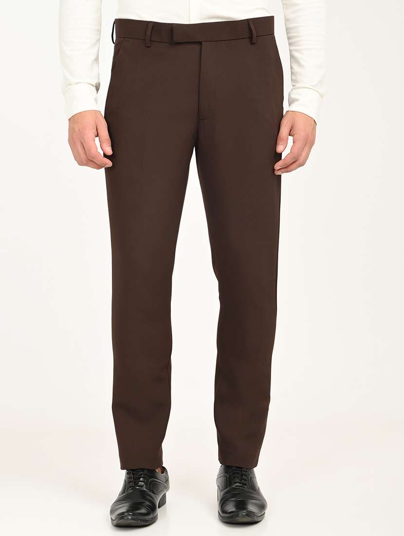 men solid mid rise slim fit formal trouser
