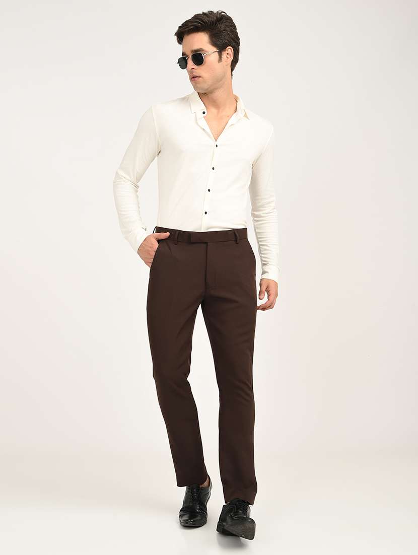 men solid mid rise slim fit formal trouser - 22088449 - Standard Image - 4