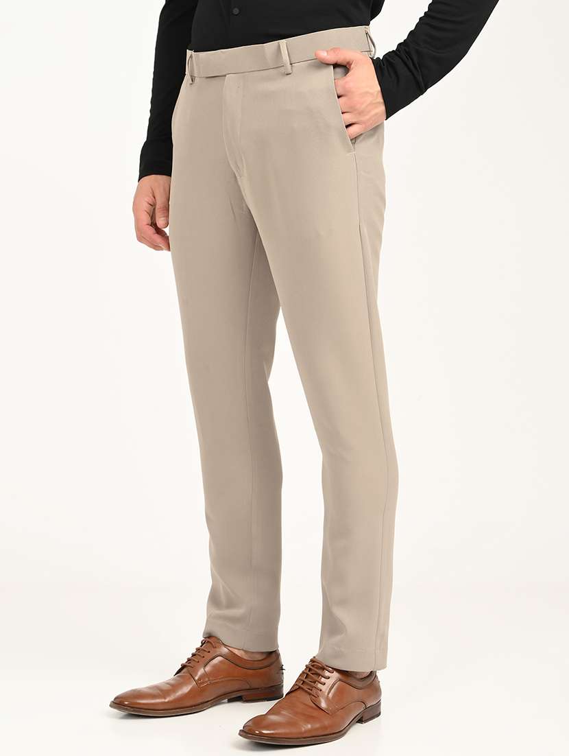 men solid mid rise slim fit formal trouser - 22088450 - Standard Image - 1