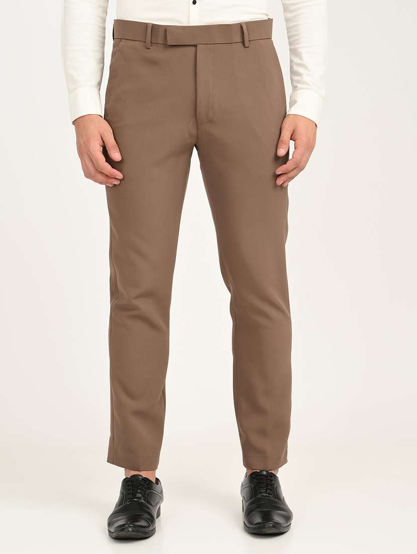 men solid mid rise slim fit formal trouser