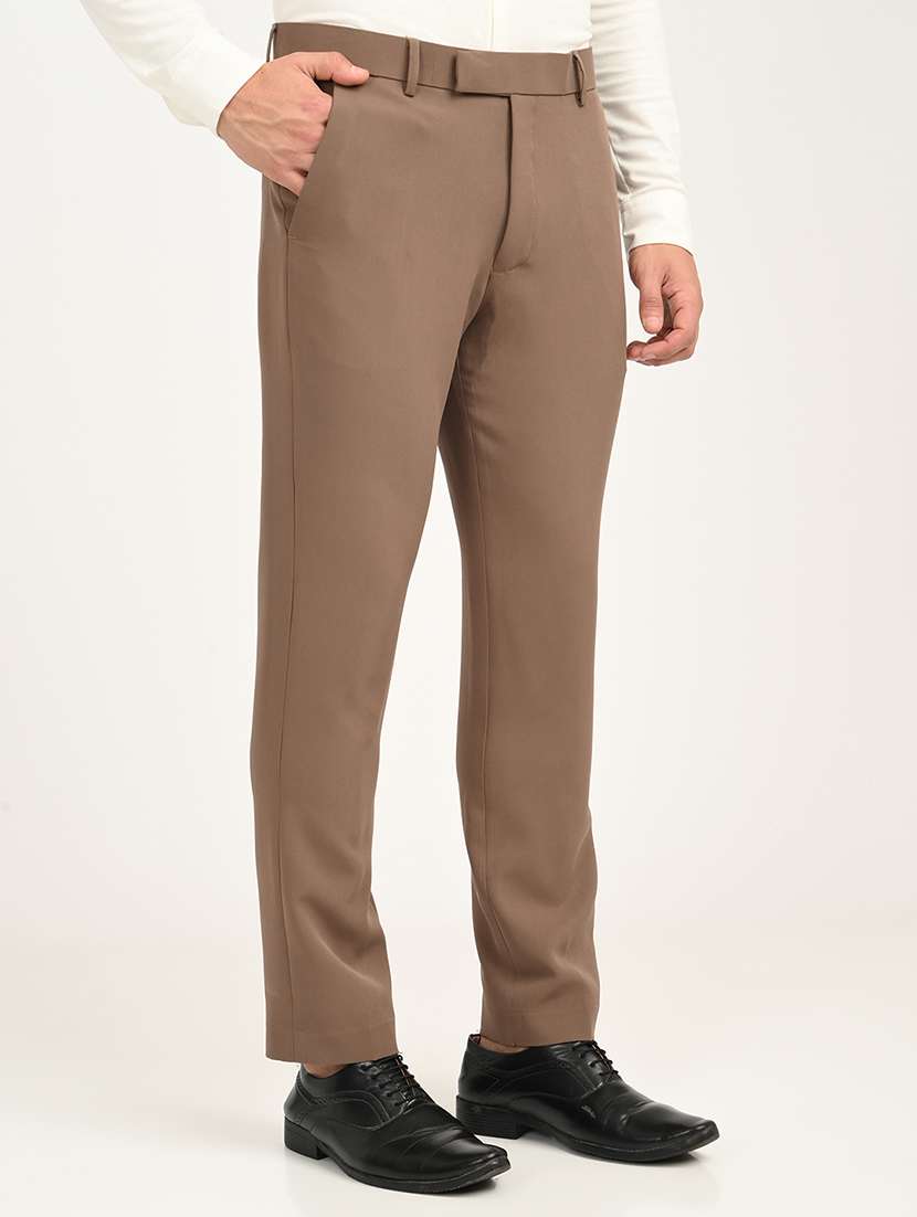 men solid mid rise slim fit formal trouser - 22088452 - Standard Image - 1
