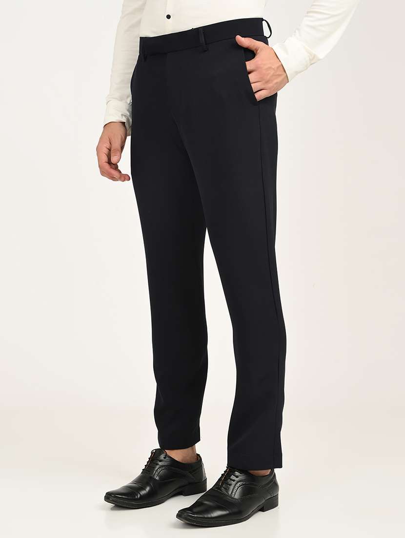 men solid mid rise slim fit formal trouser - 22088454 - Standard Image - 1