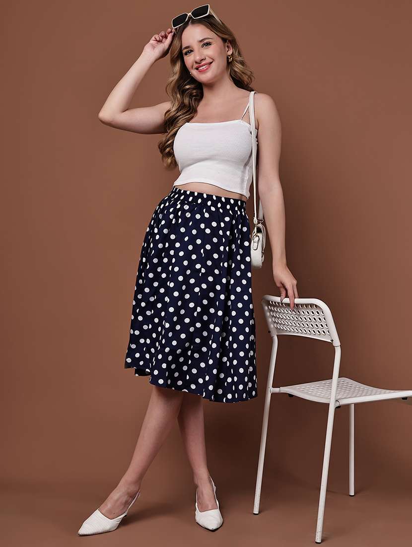 women polka dot printed high rise flared skirt - 22088456 -  Standard Image - 4