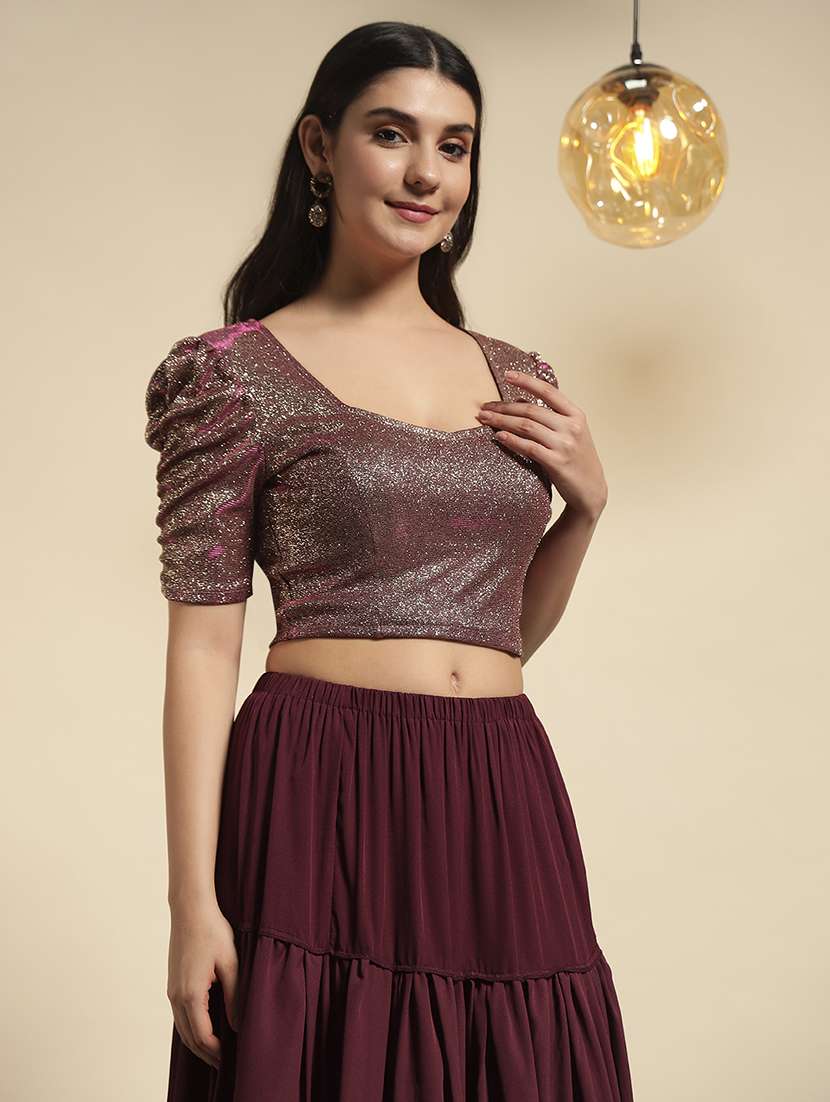 women self design puff sleeve stitched blouse - 22088467 -  Standard Image - 1