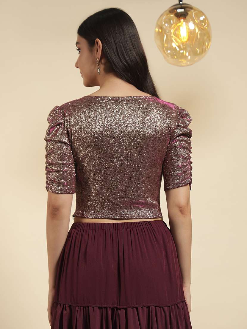 women self design puff sleeve stitched blouse - 22088467 -  Standard Image - 4