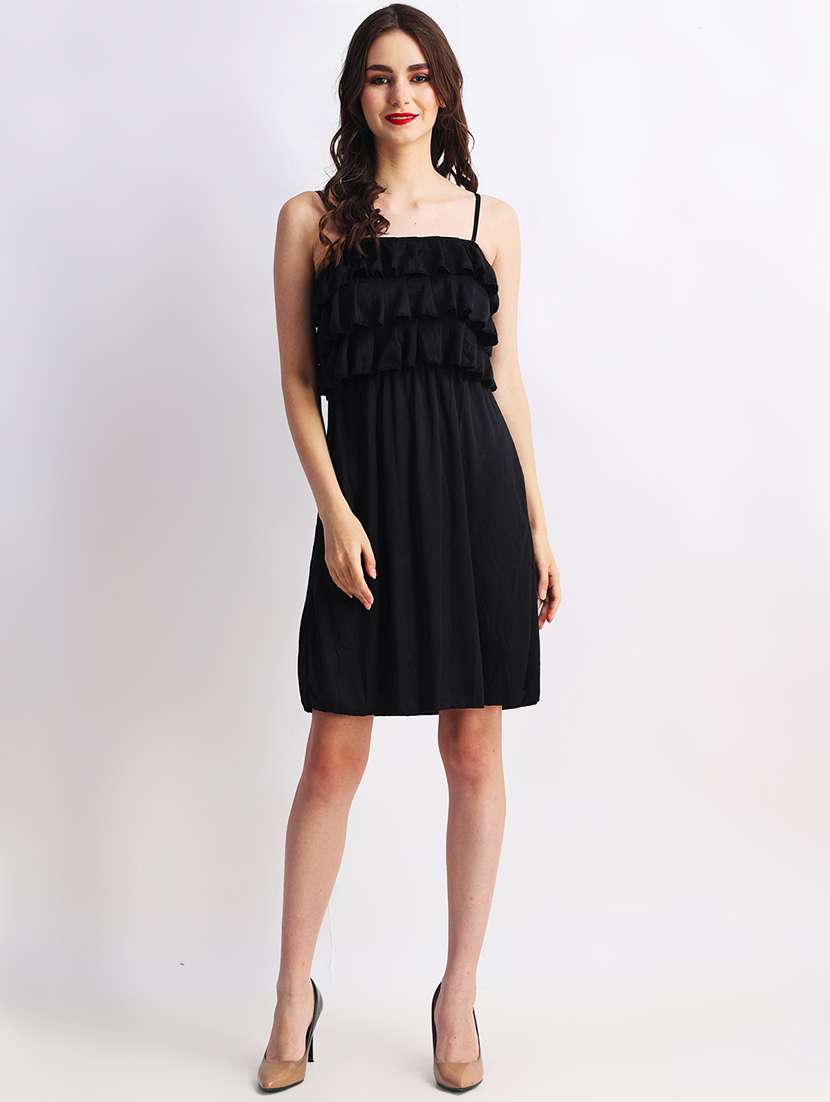 women solid shoulder strap a-line dress - 22088477 -  Standard Image - 1
