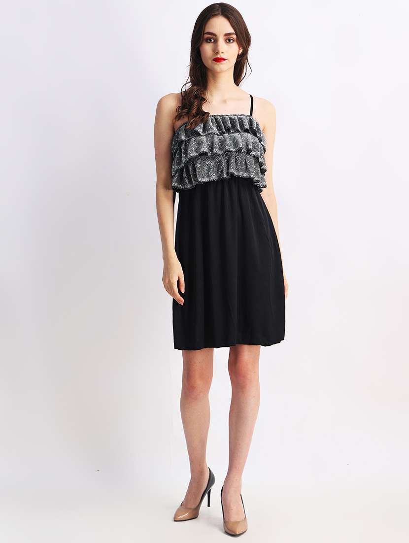 women solid shoulder strap a-line dress - 22088479 -  Standard Image - 1