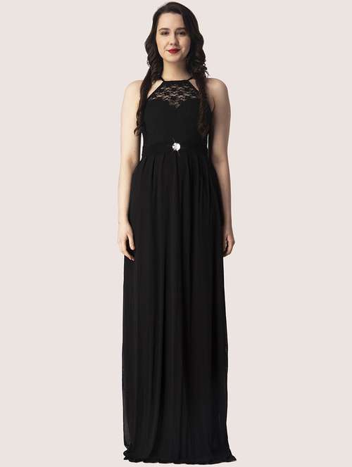 women solid halter neck sleeveless a-line dress - 22088483 -  Standard Image - 0